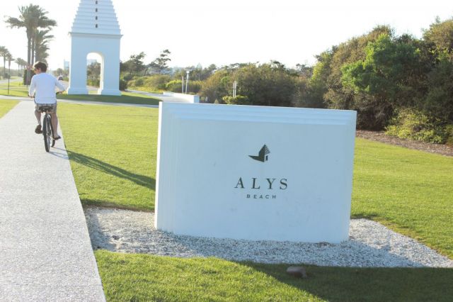 I love the logo of Alys Beach, don t you?  We rode for 2 1/2 hours this day-it was sooooo beautiful. It s up there with the best bike ride I have ever had, honestly. All of us on our bikes, perfect temps, the sunset.  I am glad we kept on riding, it STORMED the next 4 days.